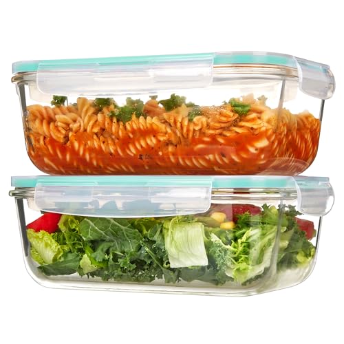 Vtopmart 2Pack 1860ml/63oz Large Glass Containers Food Storage with Lids, Meal Prep Food Container Set with Snap Airtight Lid for Baking, Microwave, Oven, Leak Proof, for Freezer, Dishwasher, Green - color: Green, size: 63oz
