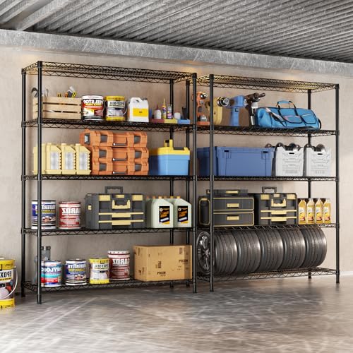 SINGAYE Shelf Closet Wire Shelving：Adjustable Metal Unit for Laundry Room Organization Bathroom Kitchen Home Garage Storage Pantry Rack Shelves - color: Black, size: 5Tier-18"Dx46"Wx77"H