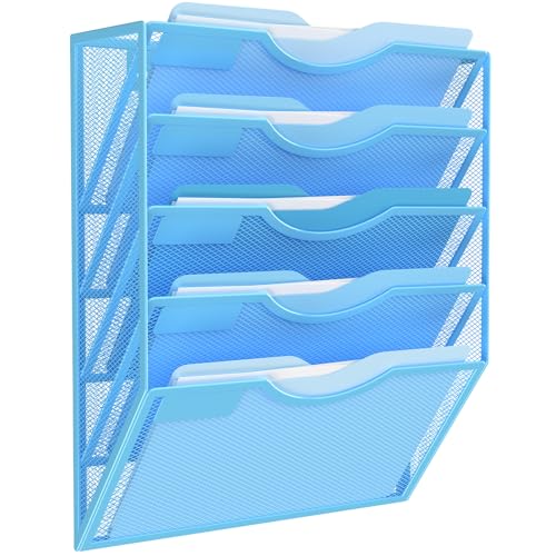 Kuntine.B Wall File Organizer Office Hanging Magazine Holder Wall File Organizer for Office Home (Blue, 5 Tier) - color: Blue, size: 5 Tier & No Hangers