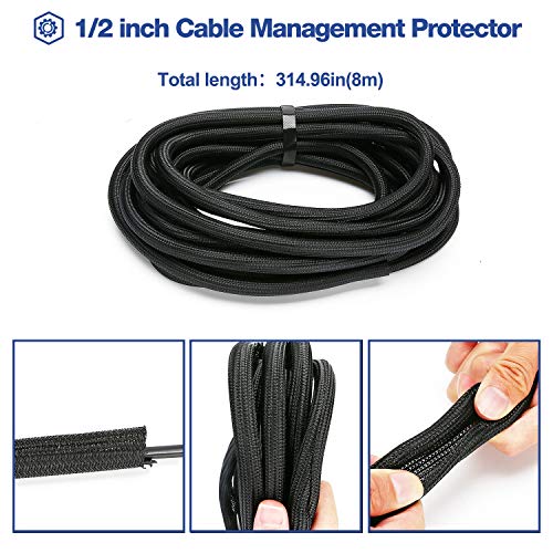 JOTO 1 Pack Cable Management Sleeve, 26 Feet Cord Organizer System with Zipper for TV Computer Office Home Entertainment, Flexible Cable Sleeve Wrap Cover Wire Hider System -Black - color: Black, size: 1 Pack, 26 Feet
