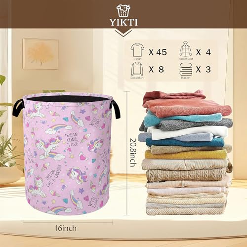 Laundry Hamper,Pink Unicorn Laundry Basket,Dreamy Rainbow Portable Collapsible Laundry Room Organization Storage for Dorm Room,Nursery,Bathroom,Bedroom,16x20 Inch - color: Pink Unicorn