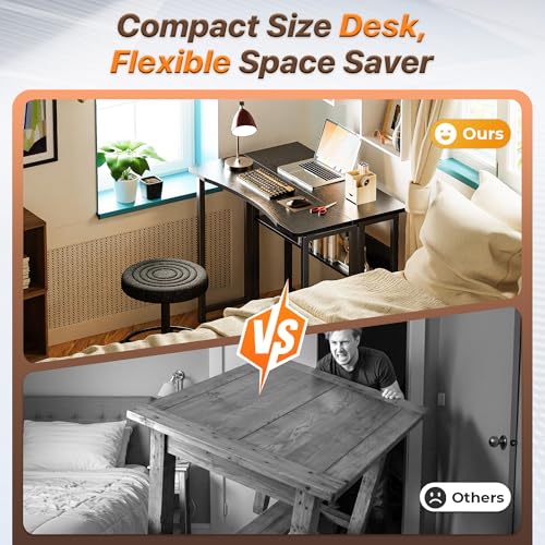 Huuger Folding Desk with Storage Shelf, 31.5 Inch Foldable Computer Table for Small Spaces, Space Saving Sofa Table for Couch, Writing Work Office Computer Desk, Easy to Fold, Black - color: Black, size: 18.5"D x 31.5"W