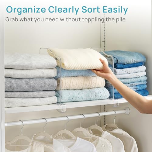 Vtopmart 8 Pack 12in Height Shelf Dividers for Closet Organization, Clear Plastic Closet Shelf Dividers of Upgrade Height for Maximizing Vertical Space Storage, Organizing Sweater, Jeans, Shirts, Bags