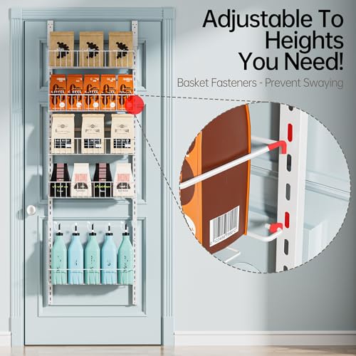 Delamu Adjustable Cabinet Door Organizer, 6-Tier Hanging Spice Rack Organizer, Metal Over the Door Pantry Organizer, Pantry Organizers and Storage Shelves for Kitchen Bathroom Laundry Room, White M - color: White, size: 6 Tier-Medium