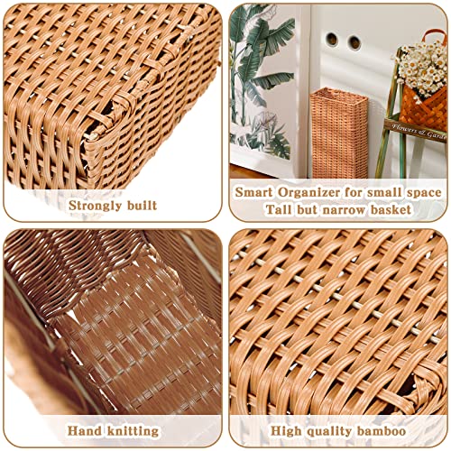 Weysat Woven Umbrella Stand for Entryway Handmade Umbrella Holder Freestanding Cane Stand Natural Color Decorative Umbrella Rack Tall Basket for Laundry Bathroom (Rectangular Style) - style: Rectangular Style