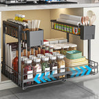 Expandable Under Sink Organizer with 3-Level Height Adjustment,2 Tier Under Sink Organizer Pull-Out Under Sink Drawers Cabinet Organizer for Kitchen & Bathroom Storage,Black - size: small