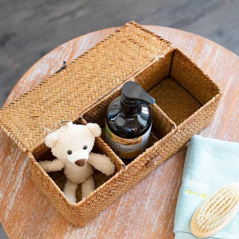 Seagrass Storage Basket for Bathroom - Wicker Toilet Tank Basket with Lid - Woven Narrow Organizer (16.5" x 5.5" x 5.5") - color: Natural, size: 16.5" x 5.5" x 5.5"