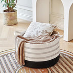 R RUNKA XXXLarge Cotton Rope Basket 22" X 22"X 14" Blanket Basket for Living Room Woven Basket Soft Baby Laundry Blanket Basket Nursery Bin Toy Basket with Handle White+Black - color: White+Black