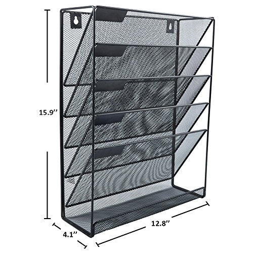 EASEPRES Hanging File Holder Organizer, 6 Tier Mesh Metal Wall Mount Document Letter Tray Organizer for Office Home, Black - color: Black, size: 5Tier