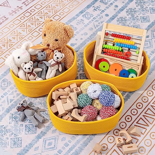 CubesLand Rope Woven Storage Baskets, Small Baby Nursery Organizer Basket, Rectangular Organization/Storage Bins, Closet Shelves Baskets，Empty Gift Basket 3 Packs, Yellow - color: Yellow, size: 3pcs-Small Basket