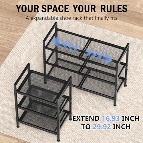 3 Tier Shoe Rack, Expandable Shoe Rack for Closet, Adjustable Shoe Organizer for Entryway, Shoe Storage Organizer for Door Entrance, Garage, Bedroom - size: 3-Tier
