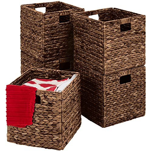Best Choice Products 12x12in Pack of 5 Cube Storage Baskets, Water Hyacinth Multipurpose Collapsible Organizers, Handwoven Laundry Totes for Laundry, Living Room, Kids Room & Nursery - Brown - color: Brown, size: 12x12in