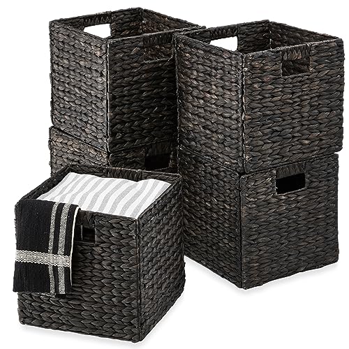 Best Choice Products 13x13in Pack of 5 Cube Storage Baskets, Water Hyacinth Multipurpose Collapsible Organizers, Handwoven Laundry Totes for Laundry, Living Room, Kids Room & Nursery - Black - color: Black, size: 13x13in