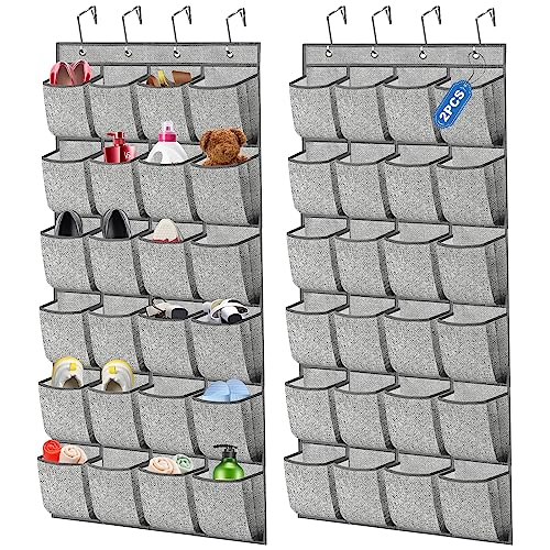 homyfort 2 Pack Over the Door Shoe Organizer, Hanging Shoe Rack Storage Holder with 48 Large Pockets for Closet Door (Grey) - color: Linen-like Grey, size: 2 Pack 24 Pockets