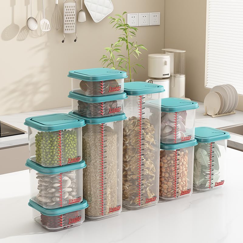 Airtight Food Storage Container With Lids 9PCS Family Set, BPA-Free Food-grade Plastic Stackable Leak-proof Kitchen Pantry Organizers for Pasta, Nuts, Dry Goods, Snack,Modular Design (Blue) - color: Blue