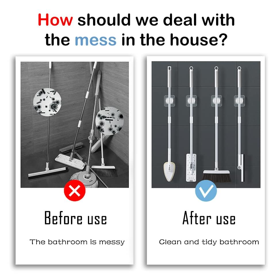 3-H 8-Pack Self Adhesive Broom Holder Wall Mount - Heavy Duty No Drill Broom Organizer for Garage Closet Kitchen, Plastic Storage Rack for Brooms Mops Tools, Peel and Stick Adhesive,Beige White - color: Beige White, size: 8