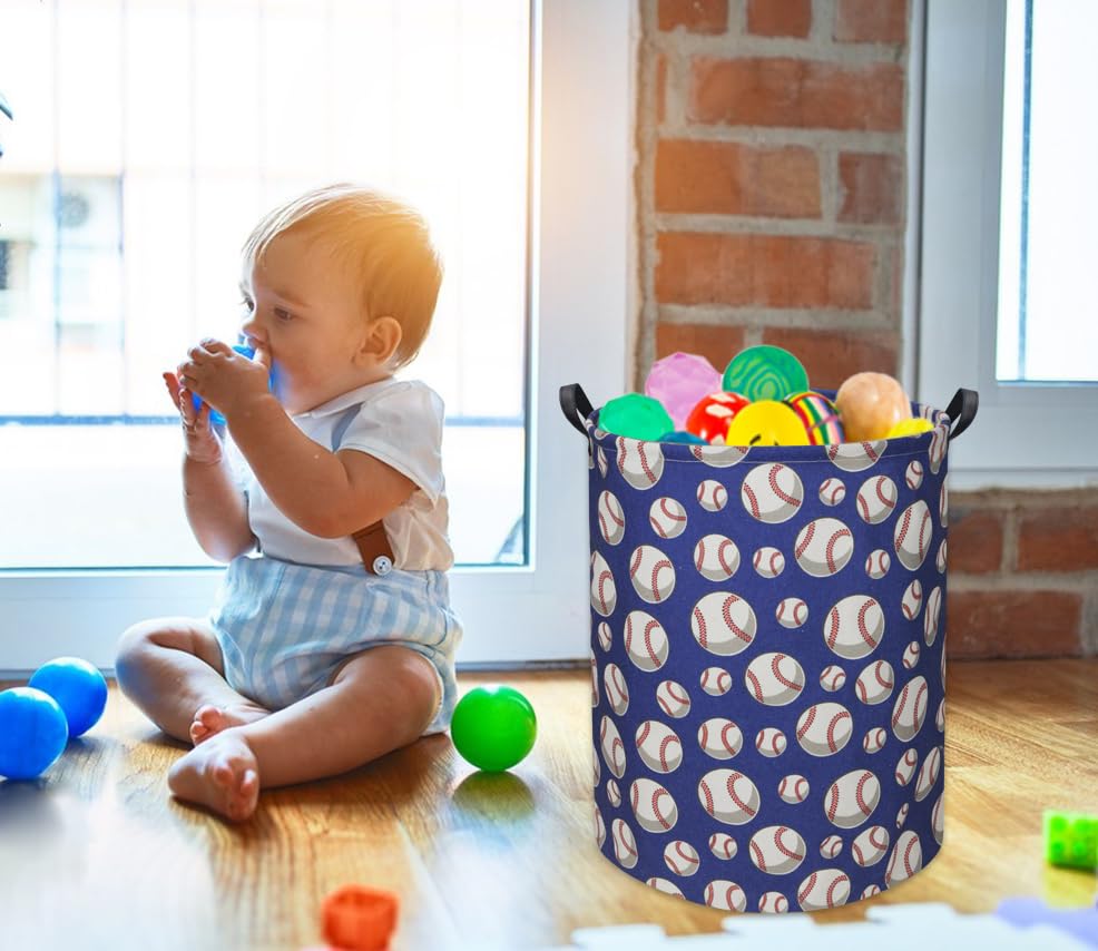 Baseball Kids Laundry Hamper, Large, Cotton & Linen, Waterproof PE Coating, Collapsible, Multi-purpose, Dinosaur Pattern - color: Baseball
