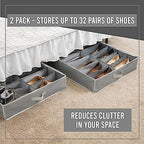HOLDN' STORAGE Under Bed Shoe Organizer - Set of 2, Tear-Resistant 600D Material, Grey, Transparent Cover, Holds Up to 32 Pairs of Shoes - color: Grey, style: Set of 2