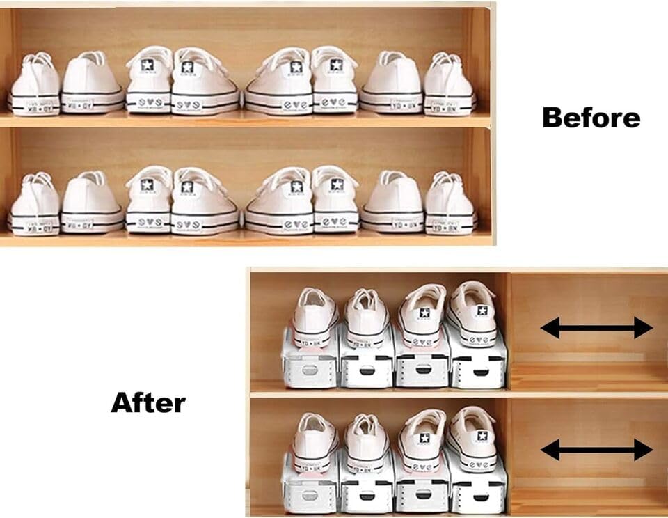 Shoe Slots Organizer for Closet 24 Pack White with 4 Adjustable Height Space Saving Durable Shoe Stacker for Storage, Shoe Organizer Space Saver for Pair of Shoes, Sandals, Sneakers & Heels