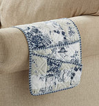 Brilliant Sunshine Blue Toile Couch Sofa Armrest 5 Pockets Organizer, Slip Resistant Recliner Armchair Caddy, Washable Remote Controls Holder, Storage for Magazine, Tablet, Phone, iPad, 35×13", Blue - color: Blue Beige