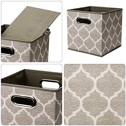 Decorative Storage Cubes 10.5 x10.5 x 11 Inch Brown Cuibcle Baskets LatticePattern Cloth Storage Cubes Bins Foldable Fabric Storage Boxes Inserts Cube Drawers for Organizer Closet,QY-SC08-6 - color: Cream Grey Brown (Set of 6)