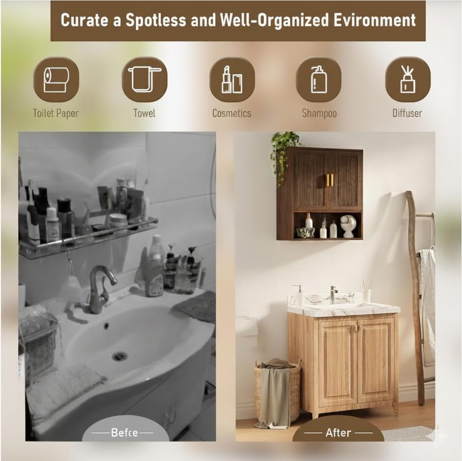 INNOD Bathroom Storage Cabinet, Medicine Cabinet with Adjustable Wood Shelf & Doors, Over The Toilet Storage Cabinet for Laundry Room & Kitchen & Living Room (Walnut) - color: Walnut