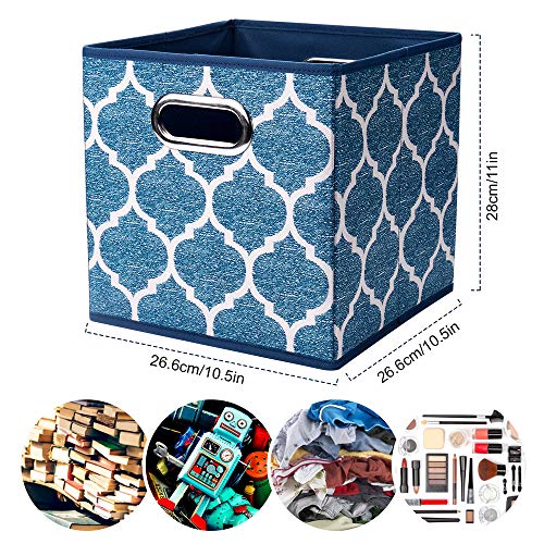 Folding Cube Storage Bins 10.5x10.5 x 11 In Navy Blue Collapsible Cloth Storage Cube Boxes Fabic Cube Baskets Storage Inserts Drawer Organizer Closet ,QY-SC09-3 - color: Cream Navy Blue(Set of 3)