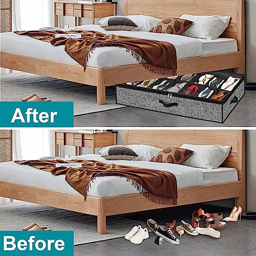 Under Bed Shoe Storage Organizer for Closet 2 Pack- Fits 32 Pairs Underbed Shoes Container Boxes Black - color: Black-32pairs, style: Regular Handle