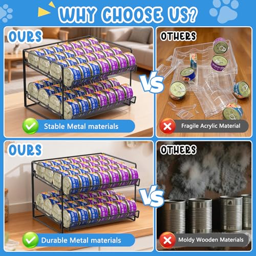 Cat Food Can Organizer, Can Organizer for Pantry, 2-Tier Metal Cat Food Storage Container Holds 56 (3.5oz) Cans，Adjustable Canned Food Organizer and Storage for Counter Kitchen Cabinet (Black, 2 Tier) - size: 2 Tier
