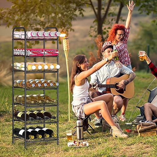 GILLAS 6 Tier Water Bottle Storage Rack, Free Standing Vertical Metal,Water Bottle Organizer, Large Capacity Bottled Rack Water Holder Stand for Cabinet Kitchen Party Pantry,Black - size: 6 Tier Without Wooden Top