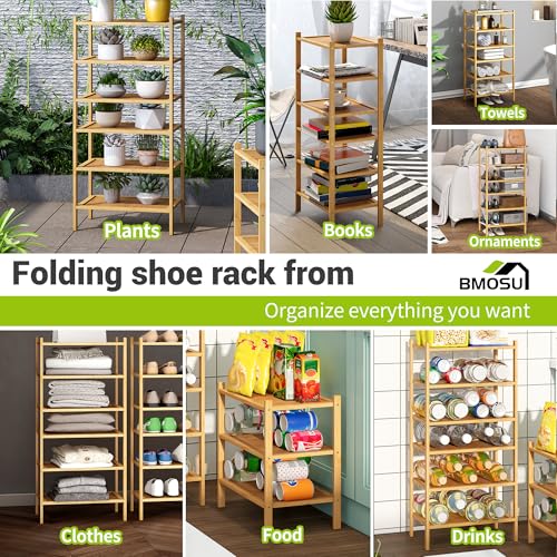 BMOSU 6-Tier Bamboo Small Shoe Rack Premium Stackable Shoe Shelf Storage Organizer for Hallway Closet Living Room Entryway Organizer(Natural) - color: Natural, size: Small-6-Tier（17*11*36.6inches）