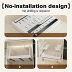 Under Cabinet Organizer Rack, White Metal 2-Tier Storage Shelf, Expandable 32-52cm Width, Modern Style, Kitchen Counter Organization with Hardware