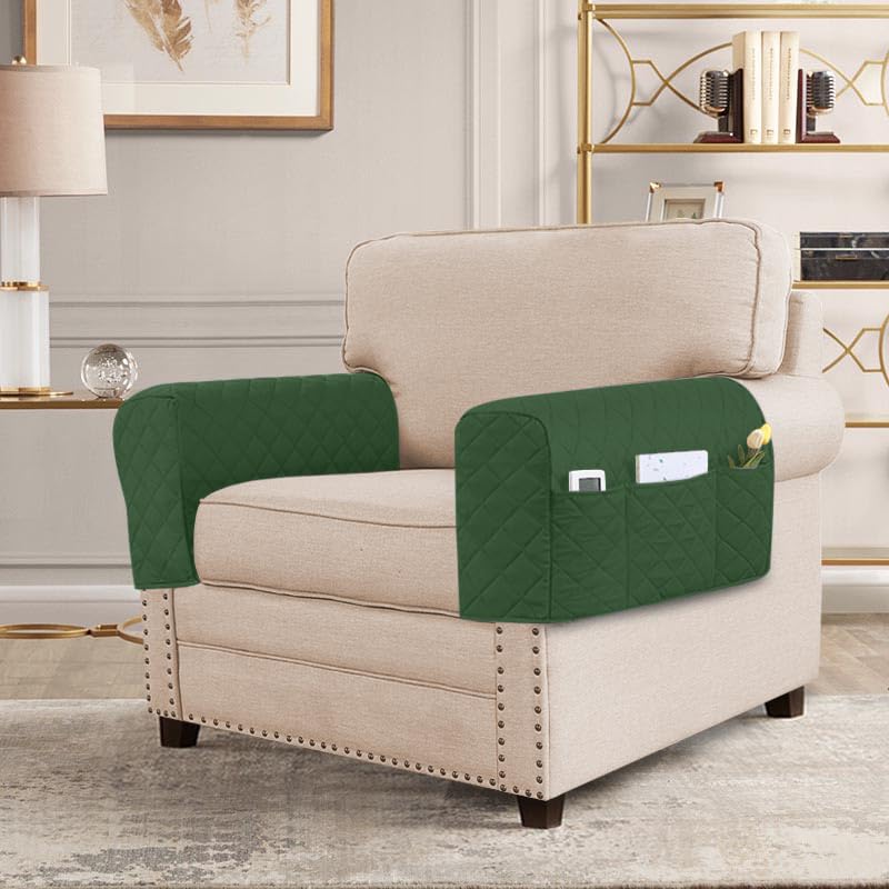 2 Pack Water Resistant Armrest Covers for Chairs and Sofas Couch Arm Covers for Sofa with 3 Pockets for Phone Sofa Arm Protector for Pets, Cats (Avocado Green) - color: Avocado Green