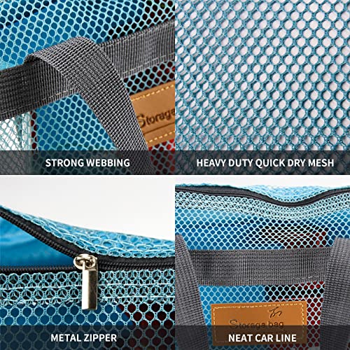TOPASION Mesh Shower Caddy Bag Portable Hanging Toiletry and Bath Organizer with Zipper for Travel, Gym, Camping, College Dorms, Beach - color: 2 Pcs Sky Blue