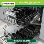 Freshware Meal Prep Containers [15 Pack] 2 Compartment with Lids, Food Storage Containers, Bento Box, BPA Free, Stackable, Microwave/Dishwasher/Freezer Safe (28 oz), Black - size: 2-COMP-28OZ-15PK