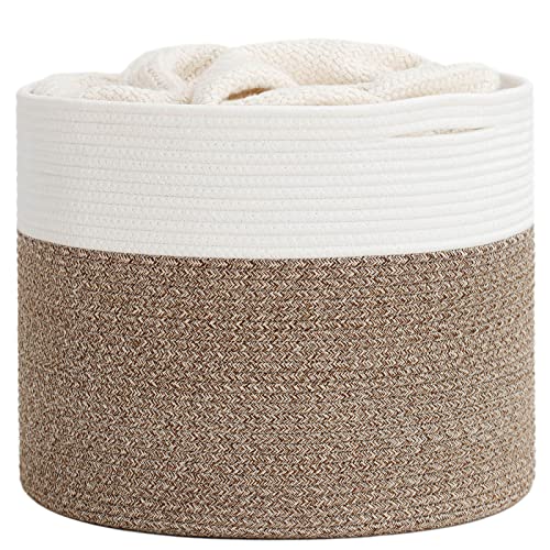 Goodpick 15.8 x 15.8 x 13.8 Inches Blanket Basket - Cotton Rope Baskets for Blankets & Toys, Nursery & Living Room Decor (Soft Material Design) - color: Mele, size: 15.8x15.8x13.8 Inch (Pack of 1)