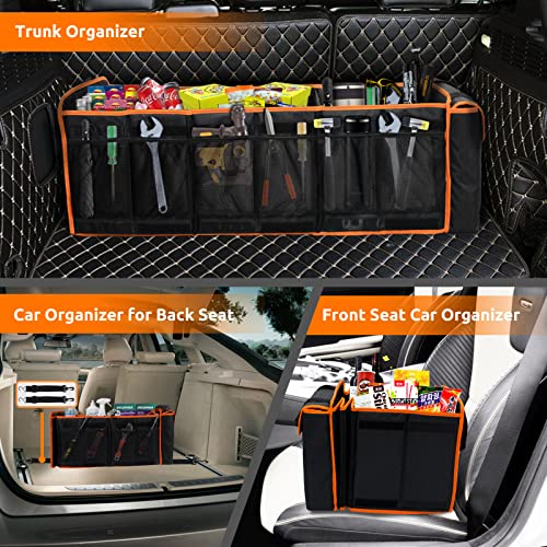 Large Trunk Organizer with Cooler, 3 Compartments SUV Cargo Organizer, Portable Trunk Organizer for suv,car,truck,rv,jeep(black) - color: Black&Orange, size: With Cooler