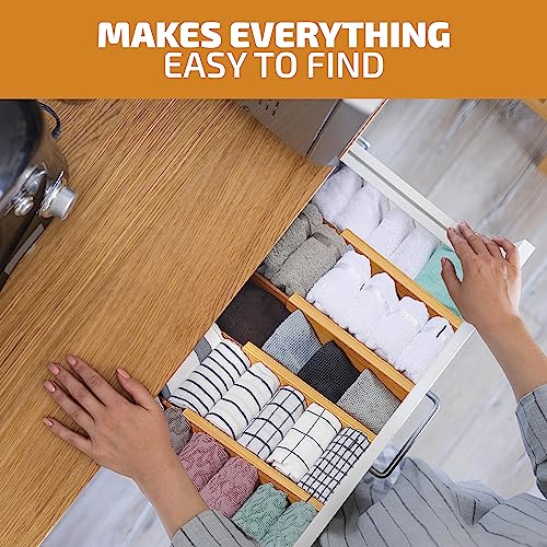 4-Pack Bamboo Drawer Dividers - 2.6 Inches High, Adjustable 12 to 17 Inches Expandable Drawer Organizer Dresser Separator for Clothes, Utensils, Bedroom, Bathroom, Kitchen, Office Storage Organization - color: Bamboo, size: 2.6-Inch High (4-pk)
