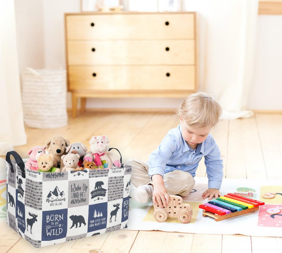 Sanjiaofeng Rectangular Kids Basket Kids Storage Bins,Gift Basket Organizer.Waterproof PE Coating Storage with Handles.Clothers,Toys,Books,Kid's Gifts Storage. (Bear) … - color: Bear