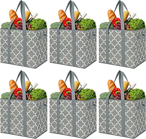 WISELIFE Reusable Grocery Bags 6-Pack Foldable Washable Storage Bins Basket Water Resistant Shopping Utility Tote Bag Grey - color: Grey, size: 6 Pack