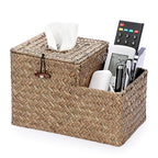 Sumnacon Tissue Box Cover Square Tissue Box Woven Seagrass Tissue Box Holder with Side Organizer, Rustic Tissue Holder for Living Room Bathroom Bedroom Kitchen Office Table Desk, Coffee - color: Coffee