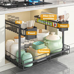 Expandable Under Sink Organizer with 3-Level Height Adjustment,2 Tier Under Sink Organizer Pull-Out Under Sink Drawers Cabinet Organizer for Kitchen & Bathroom Storage,Black - size: small