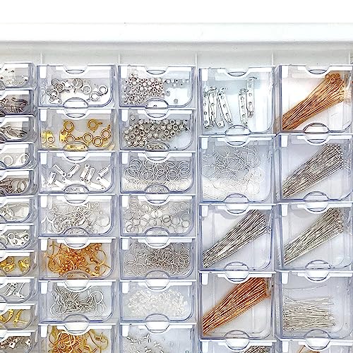 Bead Storage Solutions Elizabeth Ward Plastic See-Through Stackable 1,111 Piece Gold/Silver Assorted Costume Jewelry Findings Tray Bead Organizer - style: 1,111 PC Jewelry Findings
