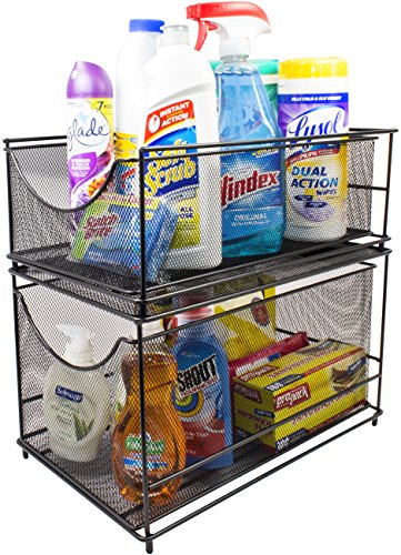 Sorbus® Cabinet Organizer Set — Mesh Storage Organizer with Pull Out Drawers—Ideal for Countertop, Cabinet, Pantry, Under The Sink, Desktop and More (Black Two-Piece Set) - color: Black, size: 2 Drawer