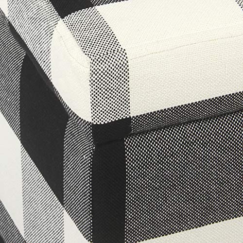 HomePop Large Upholstered Rectangular Storage Ottoman Bench with Hinged Lid, Black Buffalo Plaid - color: Black Plaid