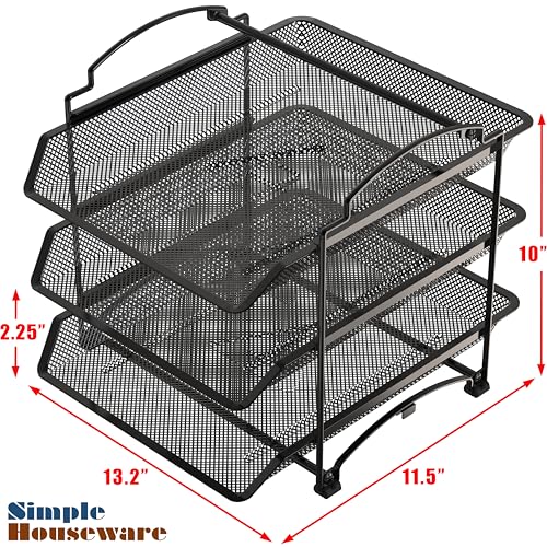 Simple Houseware 3-Tier Stackable and Sliding Desktop Document Letter Tray Organizer, Black