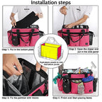 Large Cleaning Caddy Bag Built-in Sturdy Support Board, Cleaning Organizer with Detachable Divider, Cleaning Supply Tote with Adjustable Shoulder Strap&Waist Belt for Cleaners & Housekeeper - color: Rose Red