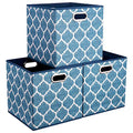 Collapsible Cloth Cubes Storage Bins Baskets Box Medal Pattern 13 x13 x13 Inches - Pack of 3,QY-SC02-3 - color: Cream Navy Blue