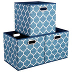 Collapsible Cloth Cubes Storage Bins Baskets Box Medal Pattern 13 x13 x13 Inches - Pack of 3,QY-SC02-3 - color: Cream Navy Blue