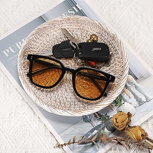 Hipiwe Small Key Basket Bowl for Entryway 7.6" Round Woven Wicker Basket Fruit Serving Tray Woven Basket Wall Decor Rattan Organizer Basket for Keys, Wallet,Whitewash - color: Whitewash, size: X-Small, 7.6"